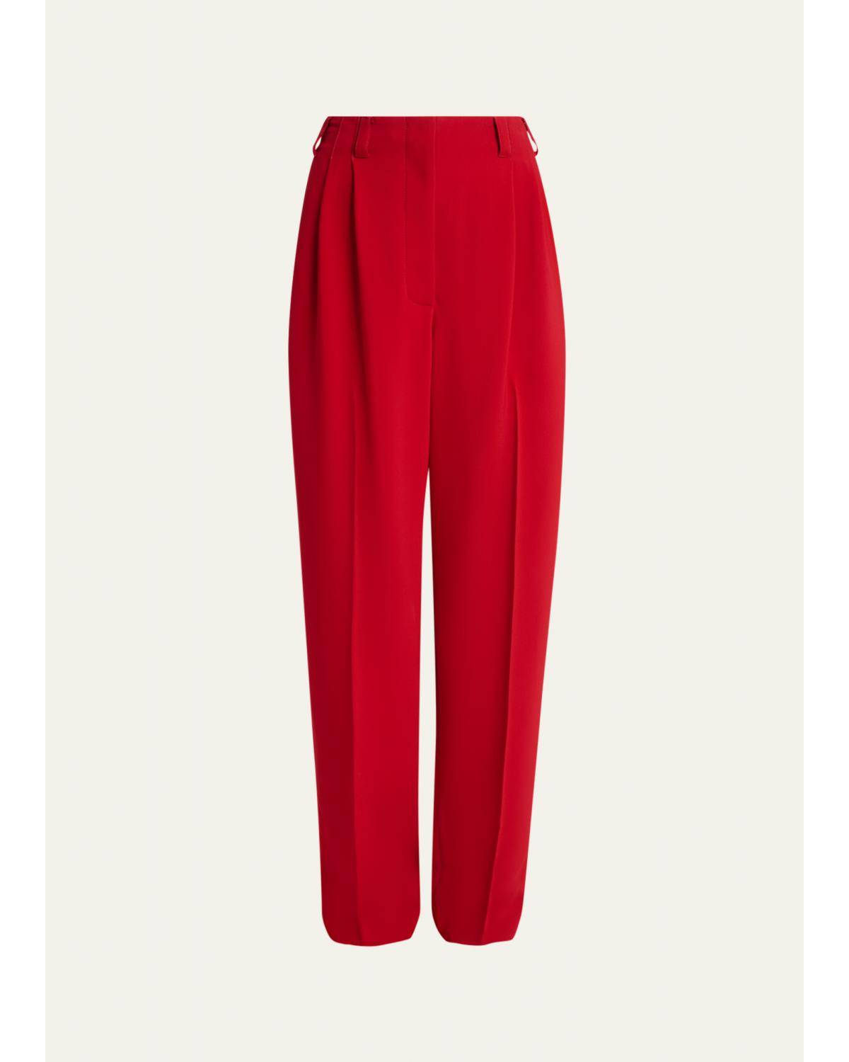 Double Pleated Straight-Leg Ankle Trousers