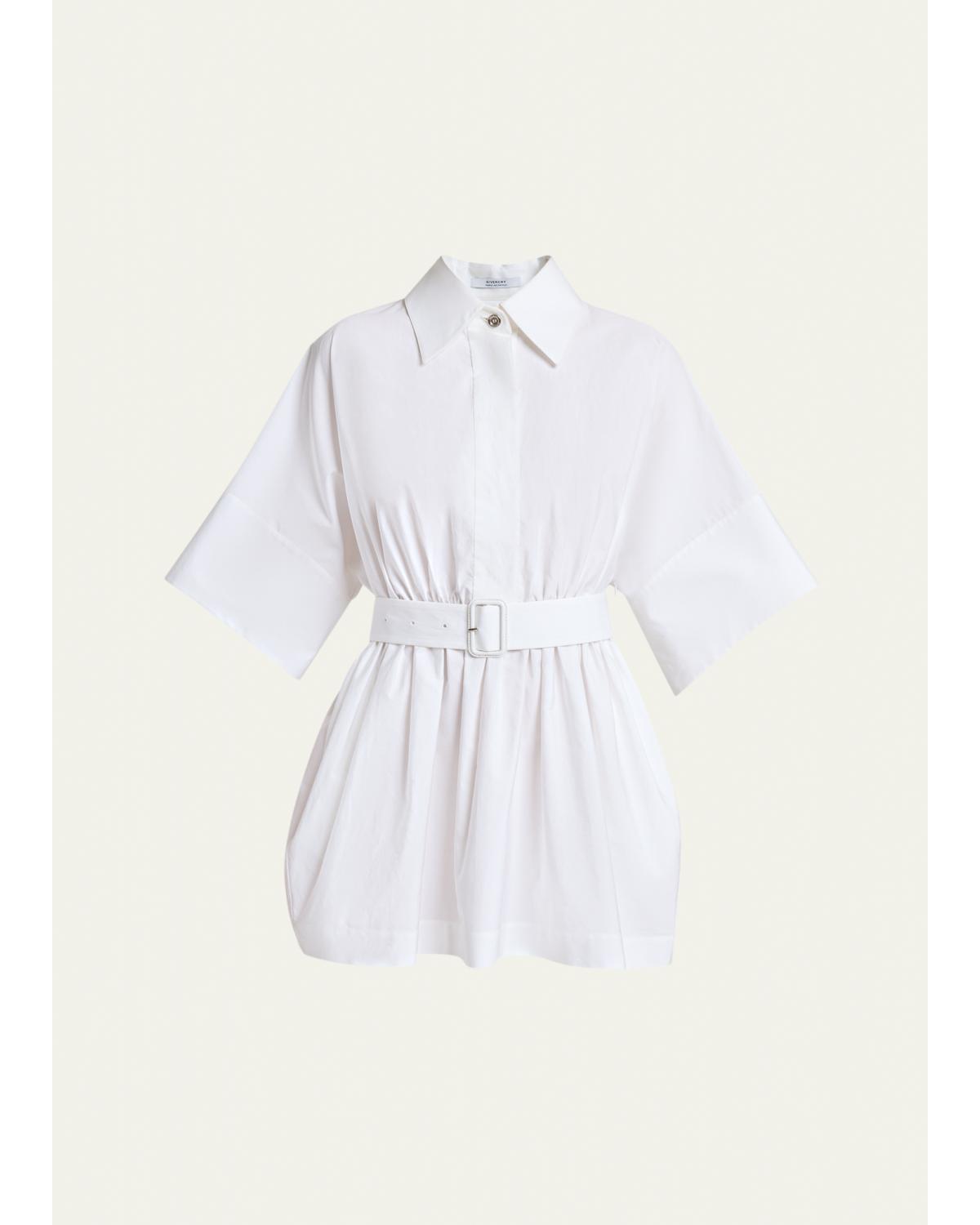 Cinched Waist Mini Shirtdress