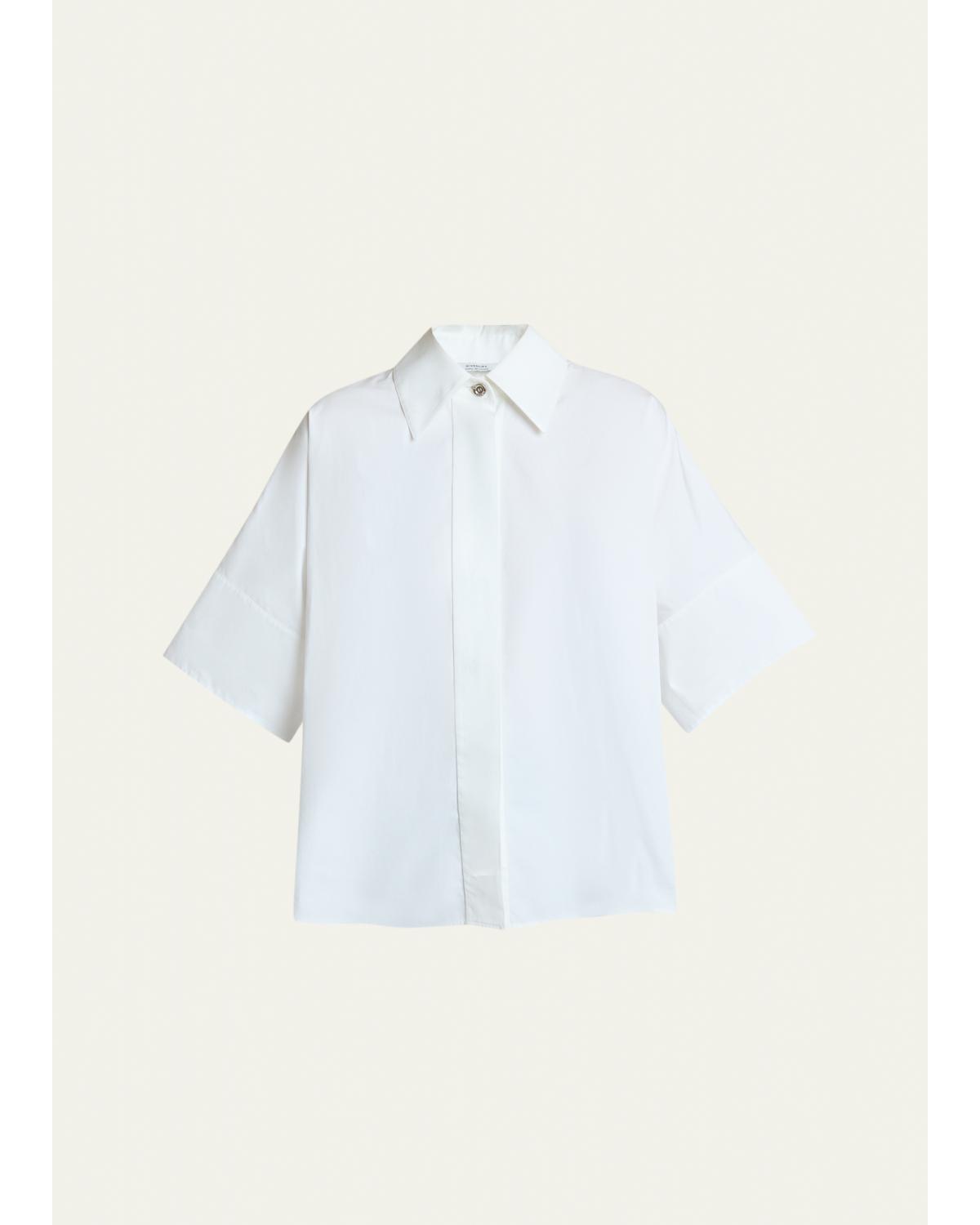 Short-Sleeve Cotton Poplin Button-Down Shirt