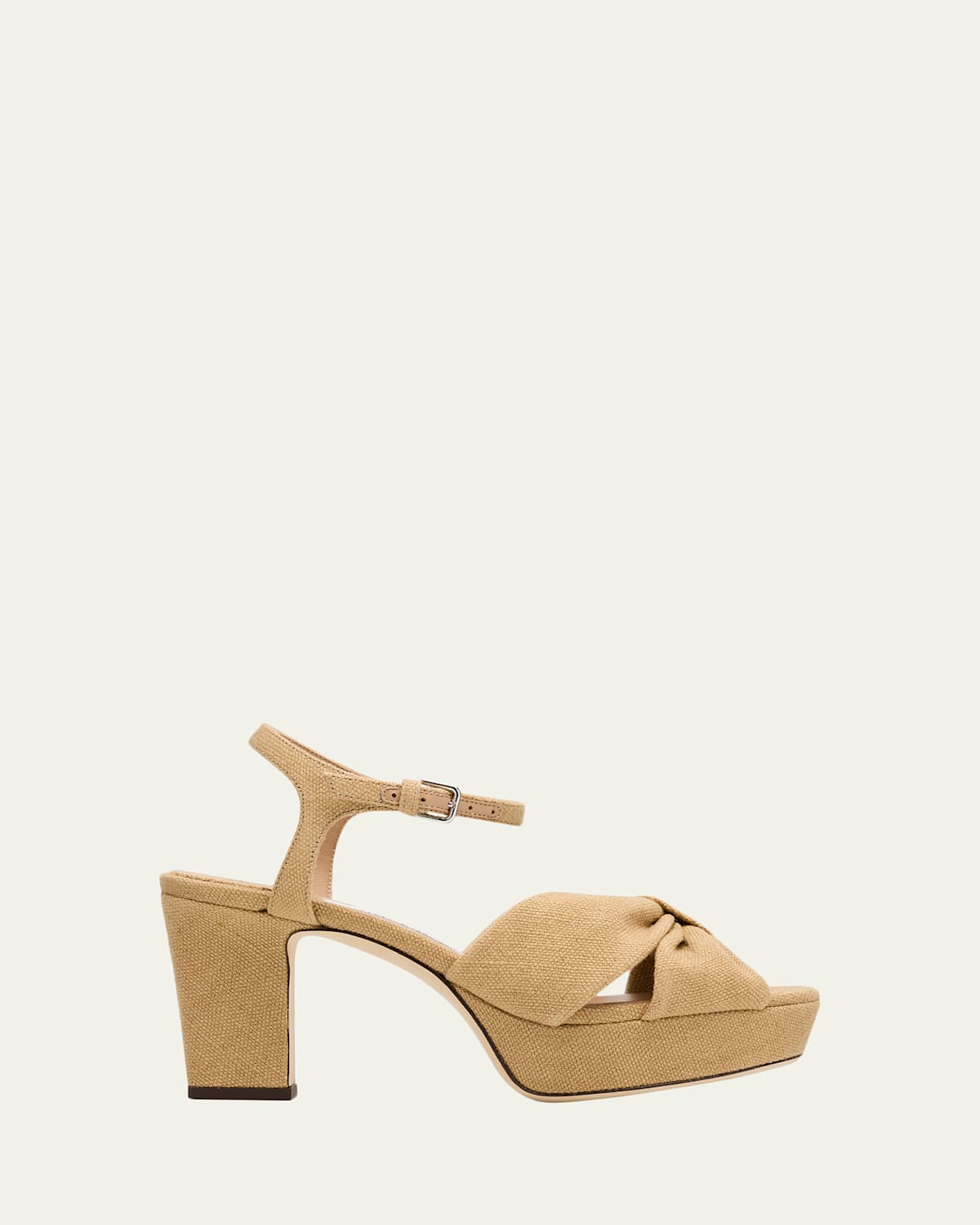 Jimmy Choo 80mm Heloise Linen Platform Sandals In Brown