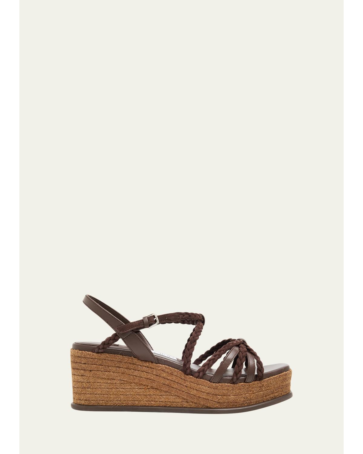 60mm Nyra Leather Espadrille Wedge Sandals