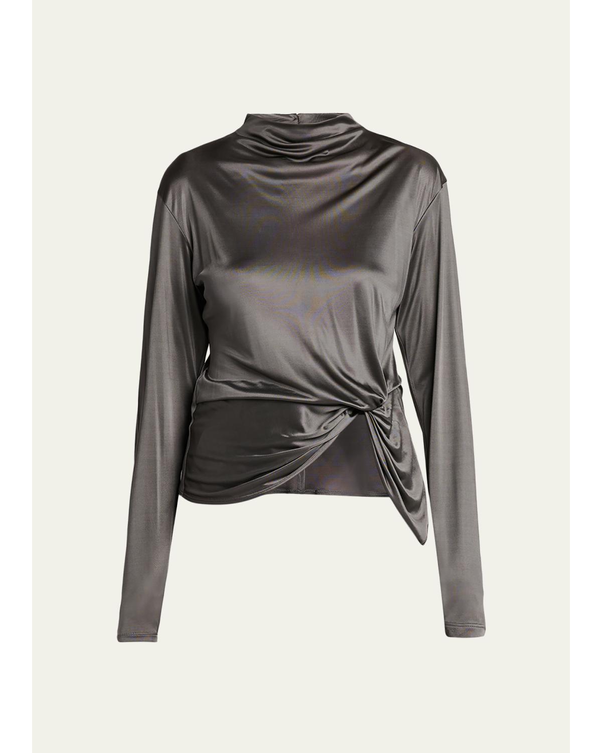 Asymmetric Draped Shiny Viscose Top