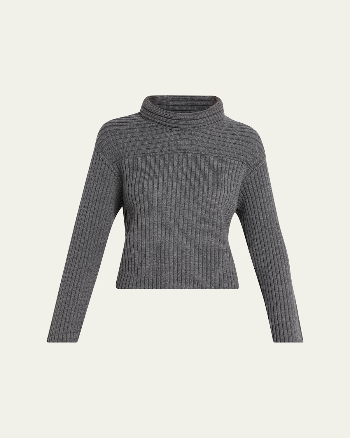 Theory Wool Knit Long-sleeve Turtleneck Top In Gray