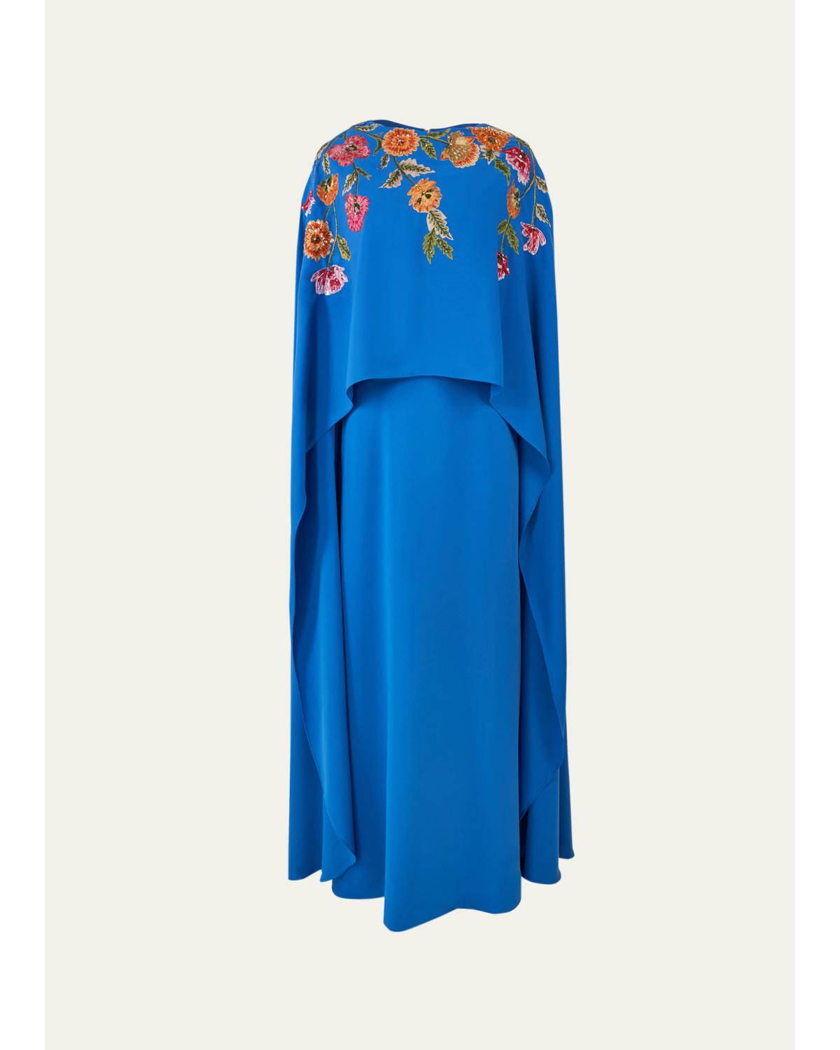 Floral Embroidered Cape Caftan Gown