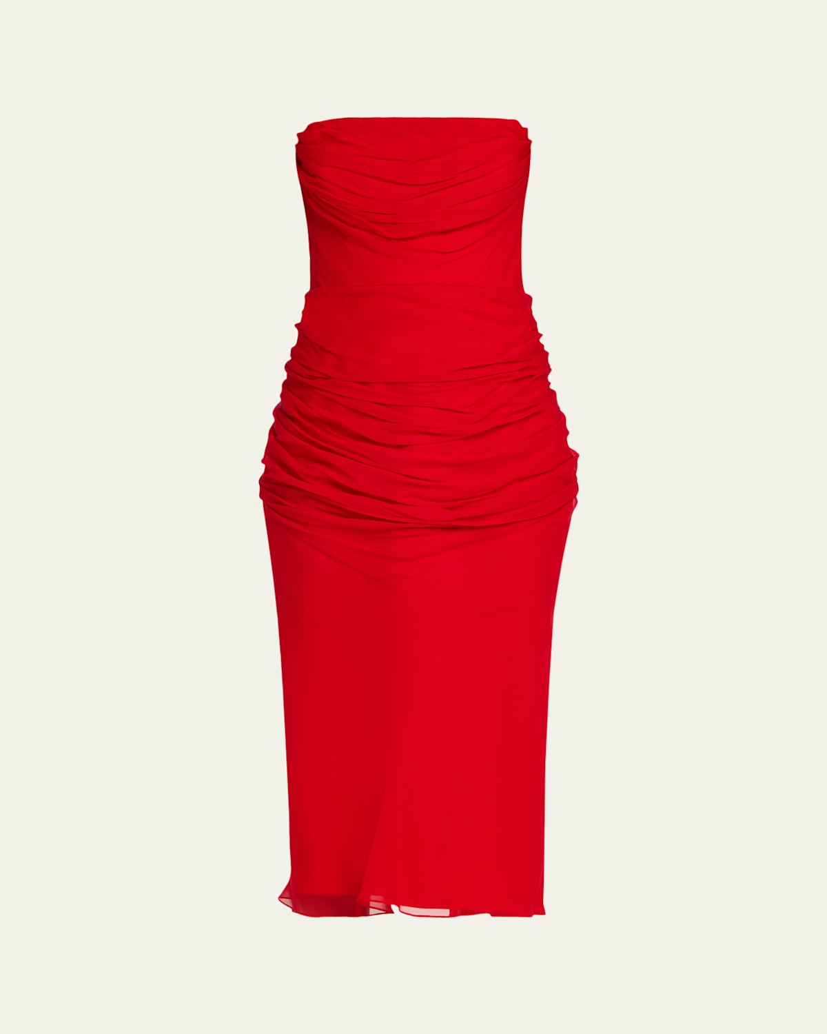 Carolina Herrera Strapless Draped Midi Silk Dress In Red