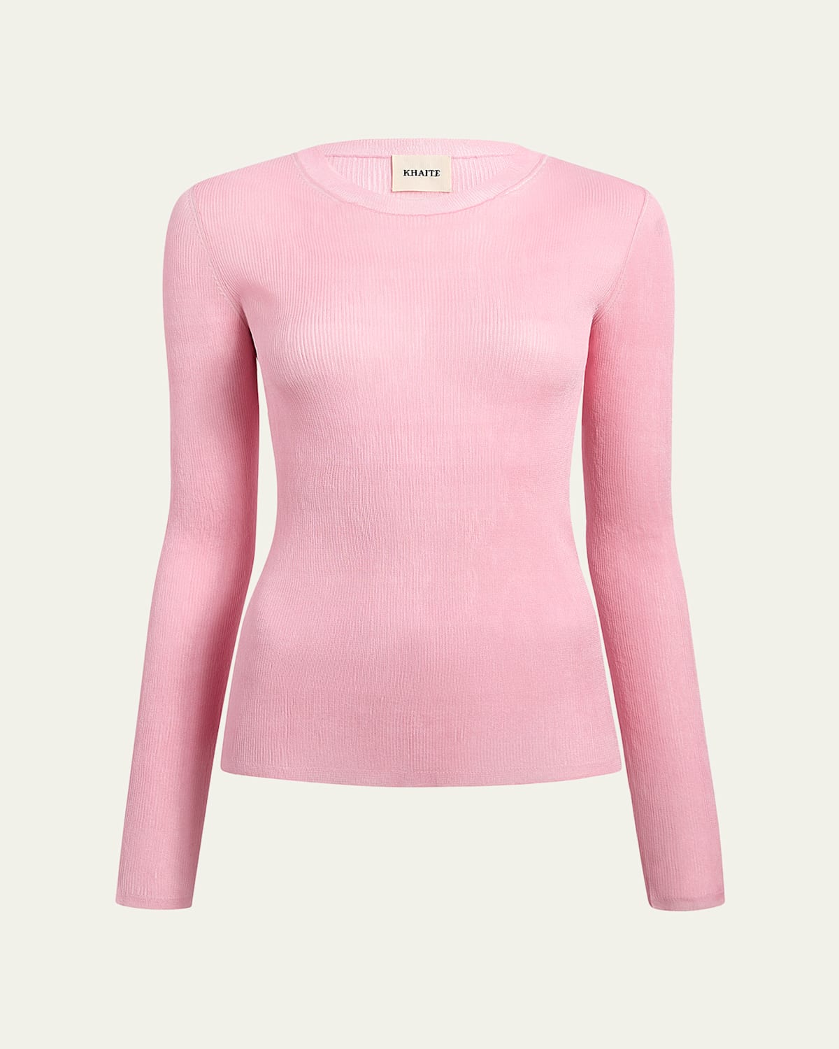 Khaite Mosi Silk Rib Long-sleeve Top In Pink