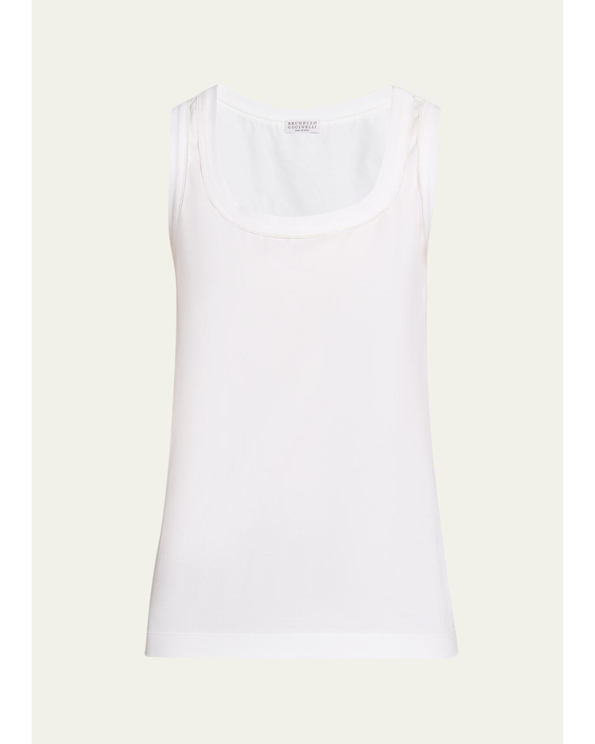 Metallic Stitched Scoop-Neck Cotton Stretch Tank Top
