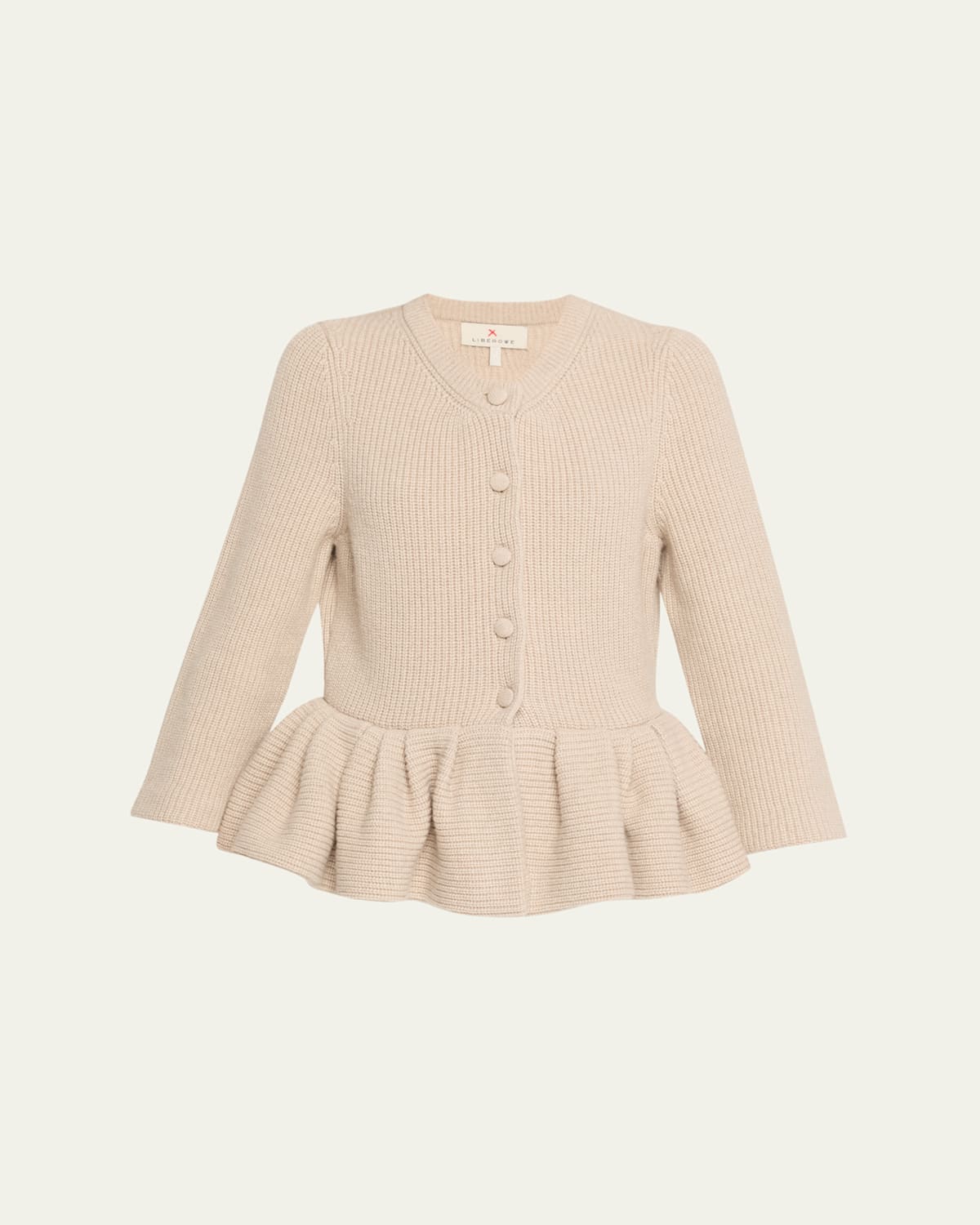 Liberowe Peplum Cashmere Knit Crewneck Cardigan In Neutral