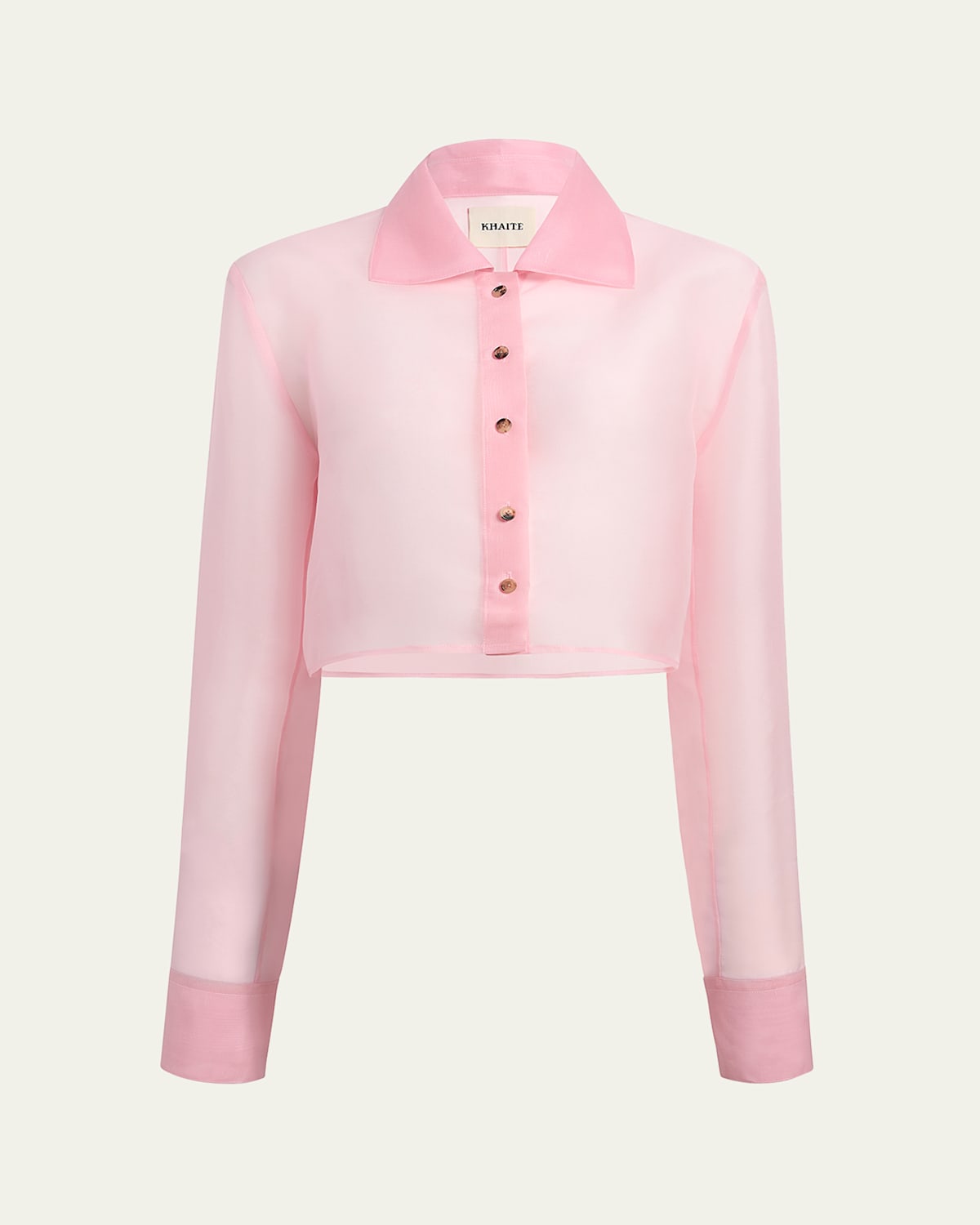 Khaite Jasen Silk Organza Crop Button-down Top In Pink
