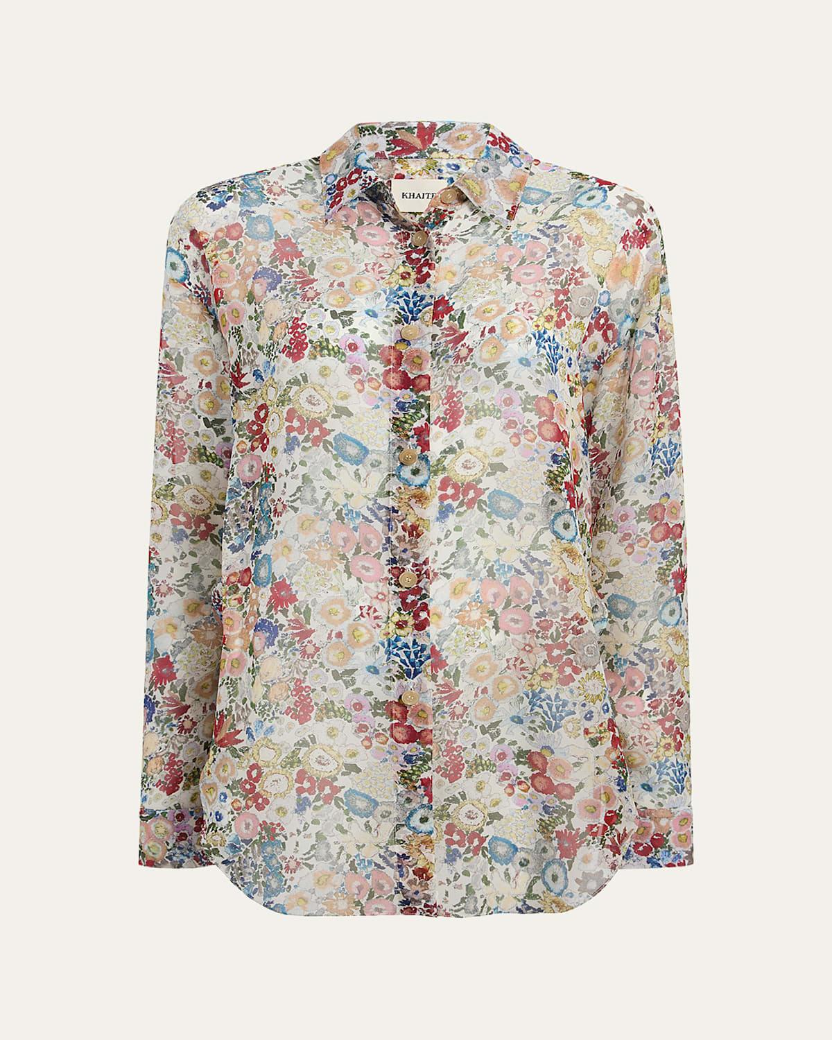 Khaite Goya Floral Silk Chiffon Button-down Top In Multi