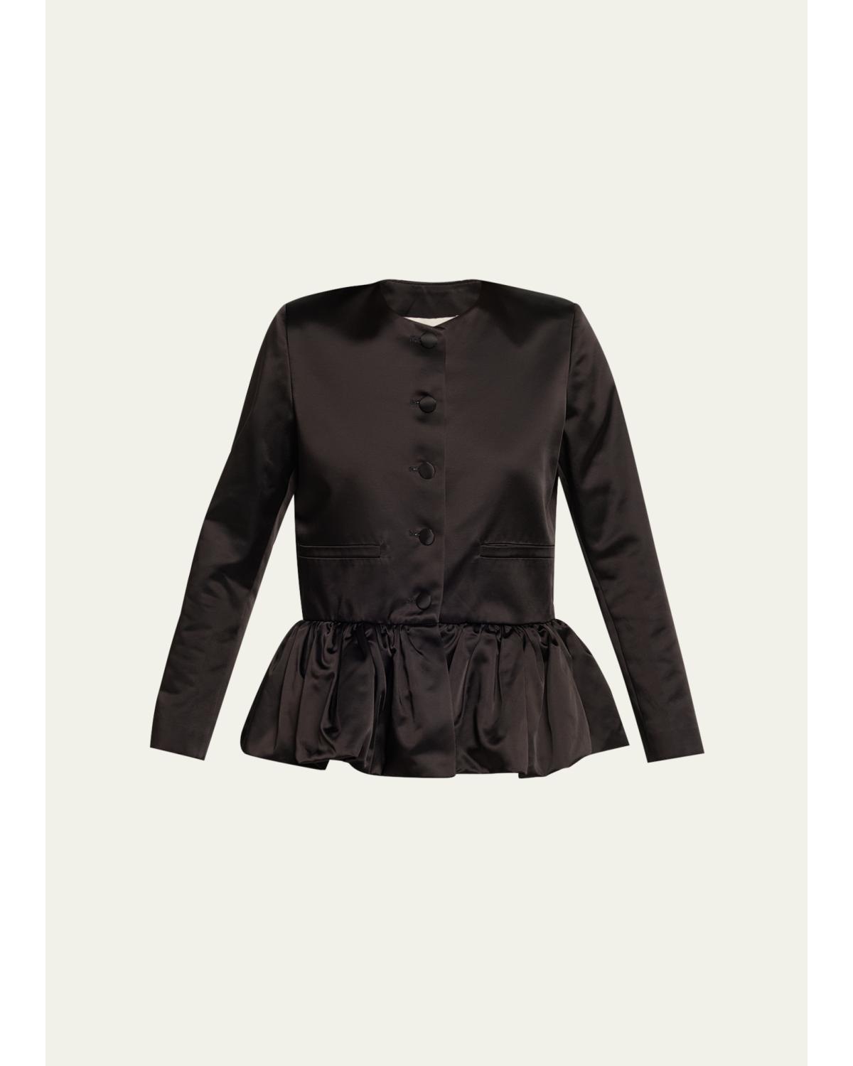 Single-Breasted Satin Peplum Jacket