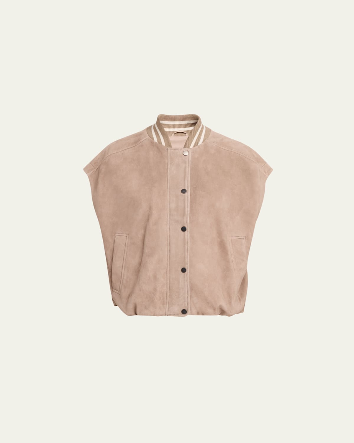 Brunello Cucinelli Couture Suede Sleeveless Varsity Jacket