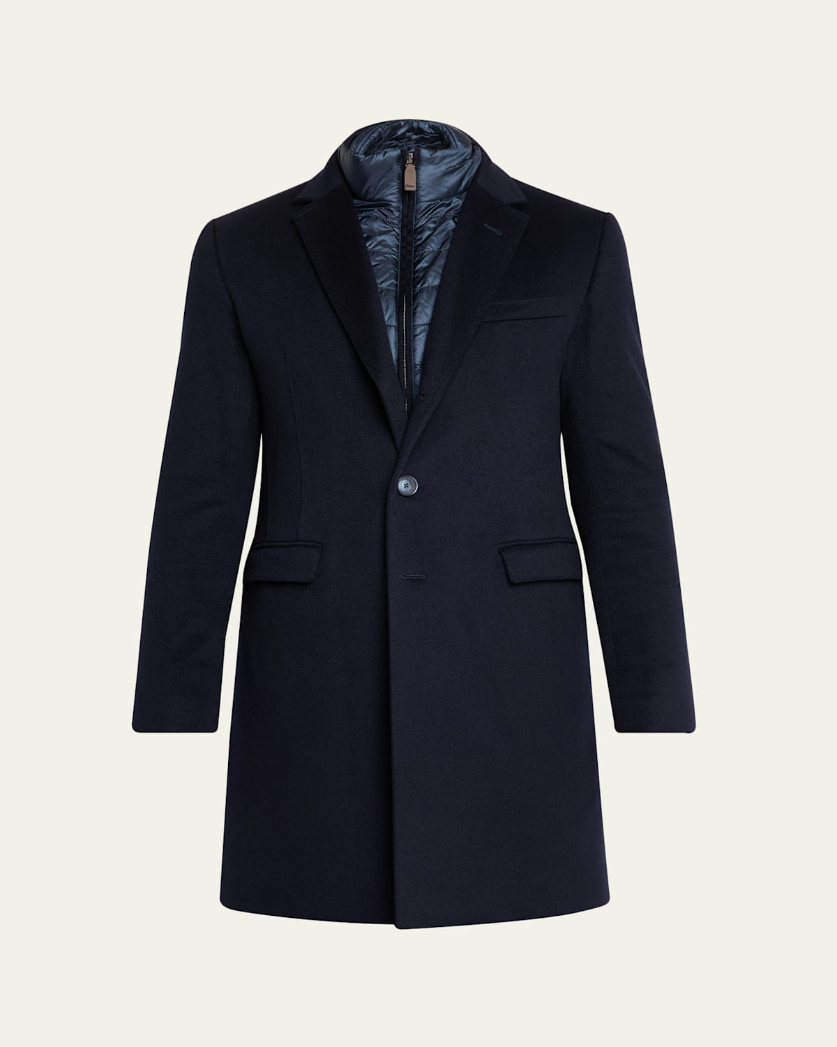 Herno Men's Cashmere Top Coat With Padded Bib In Blue