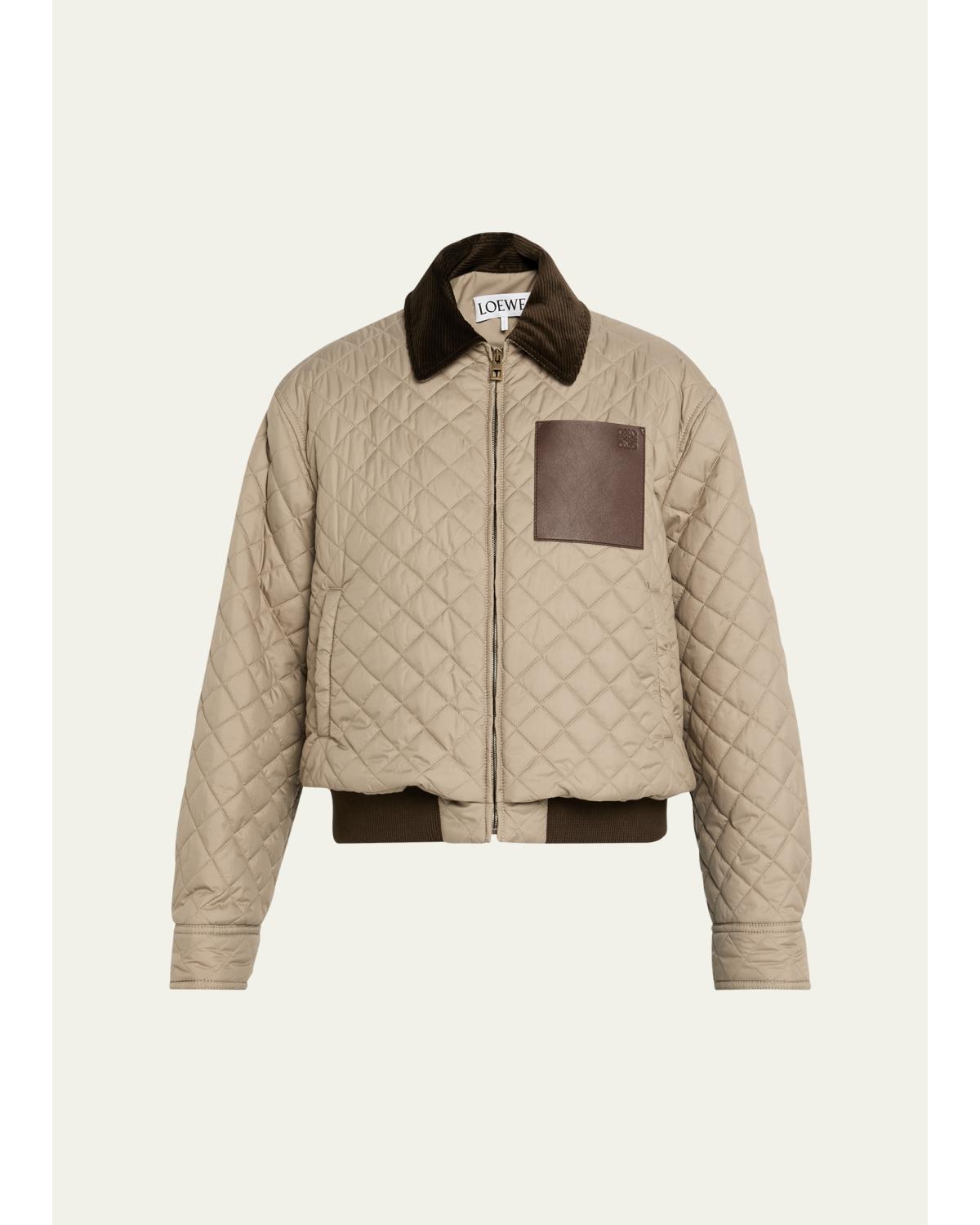 Corduroy-Collar Quilted Barn Jacket