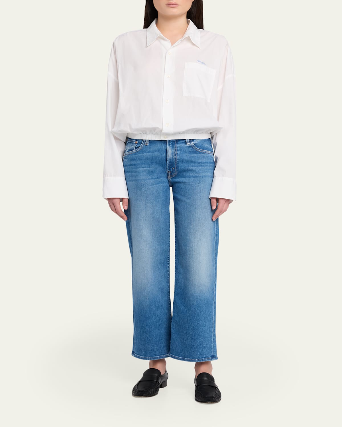 The Scrunchie Frenchie Cropped Button-Front Shirt