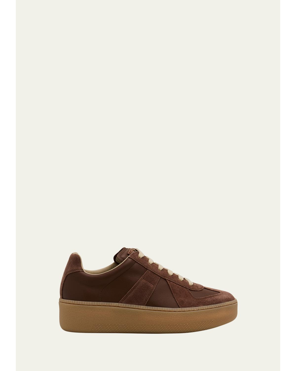 Replica Mixed Leather Platform Sneakers