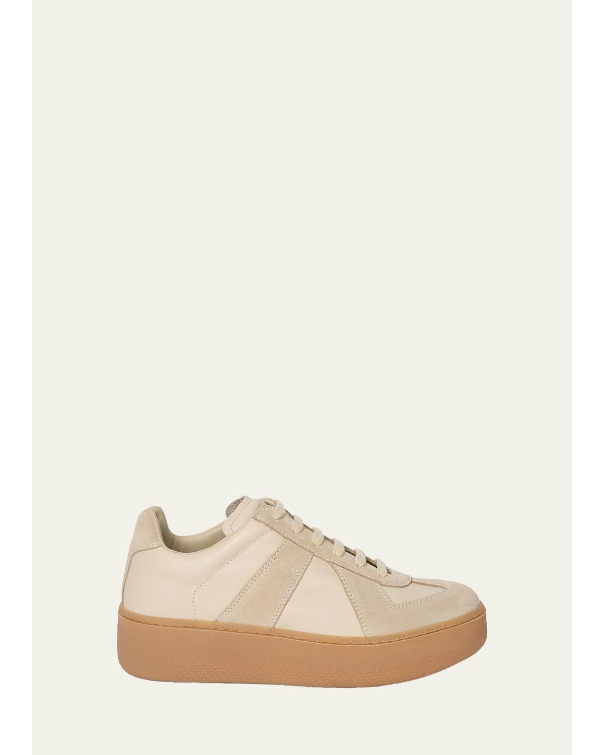 Replica Mixed Leather Platform Sneakers