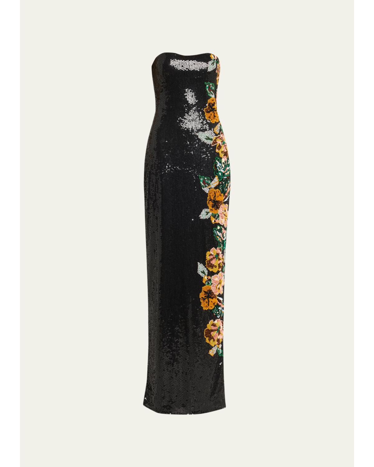 Shalom Strapless Floral Sequined Gown