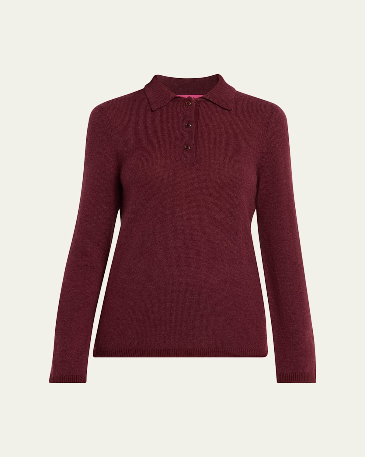 The Elder Statesman Laurel Cashmere Long-sleeve Polo Sweater In Burgundy