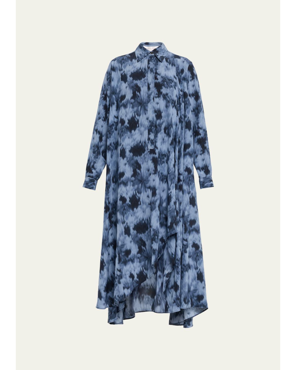 Blur Floral-Print Draped Midi Caftan Shirtdress