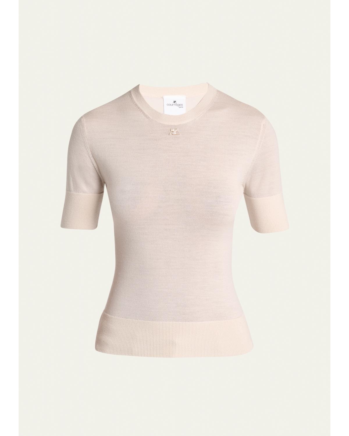 Merino Wool Knit Short-Sleeve Top