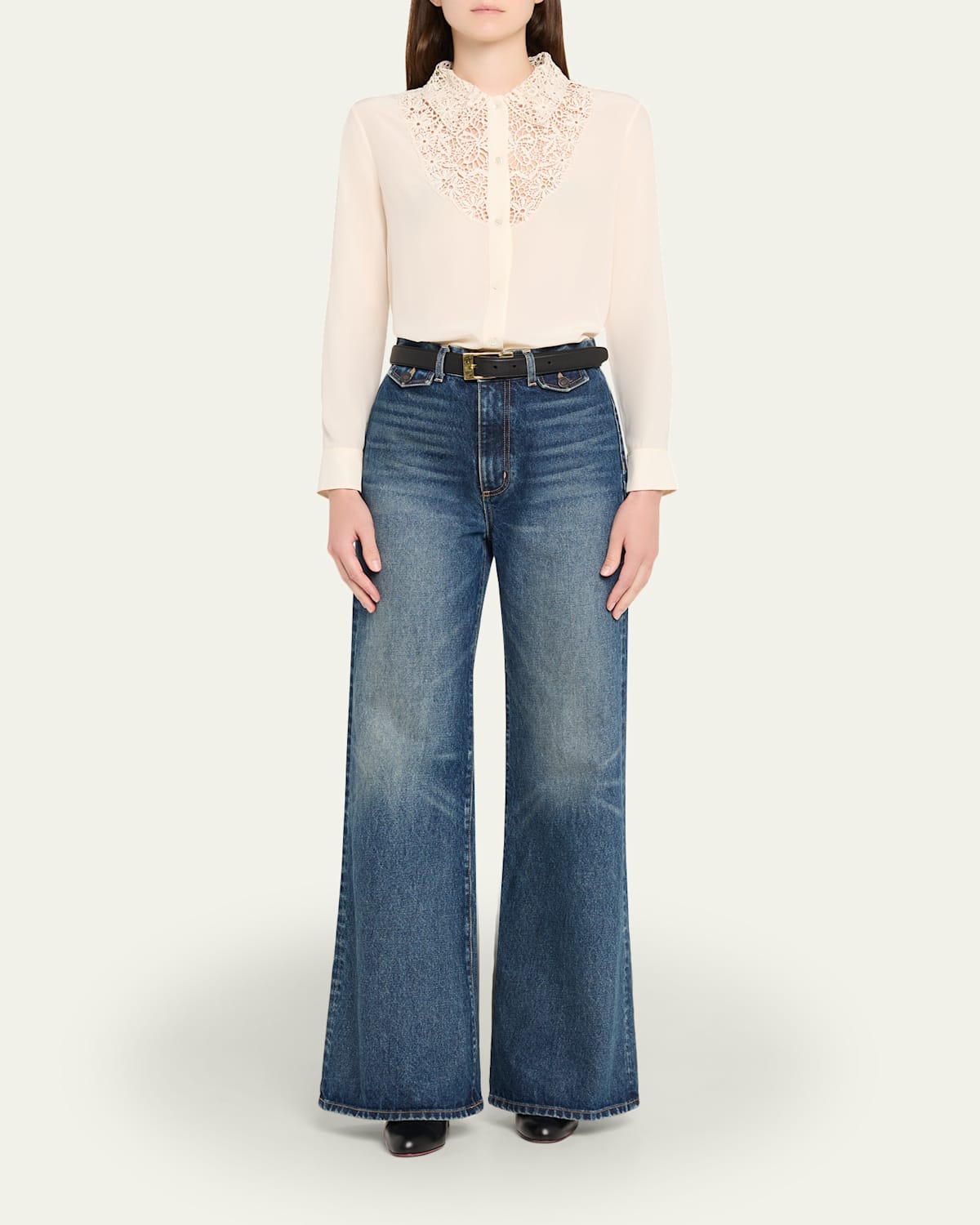 Zola Silk Lace-Bib Shirt