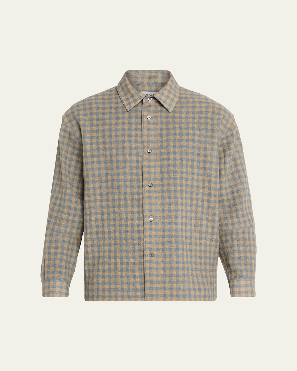 Frame Light Wool Plaid Button Down Shirt In Gray