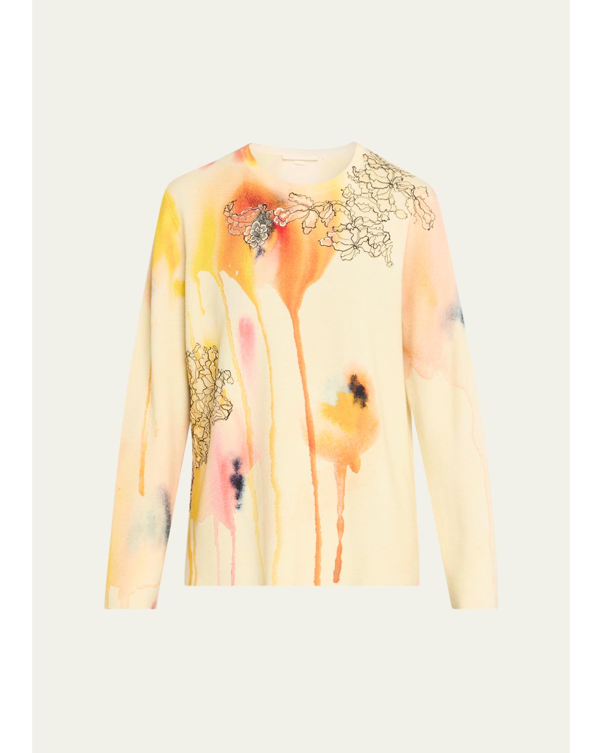 Watercolor Floral Lace Applique Sweater