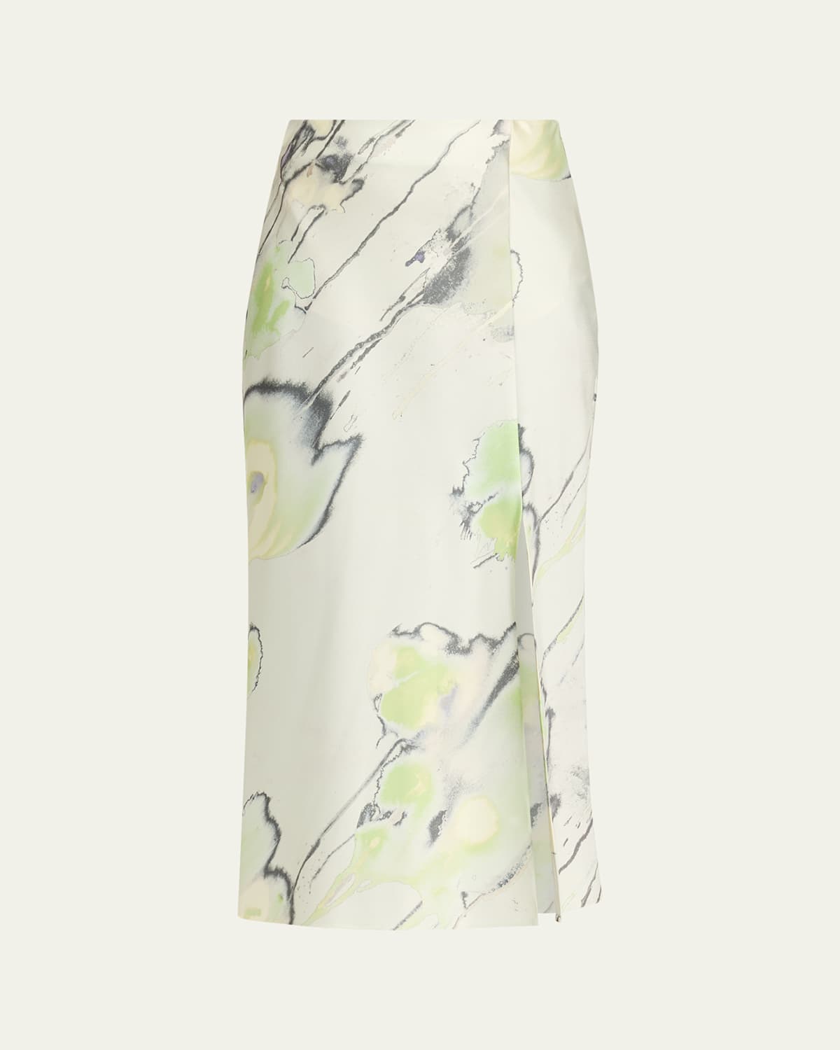 Jason Wu Collection Watercolor Crepe Satin Slip Midi Skirt In Green