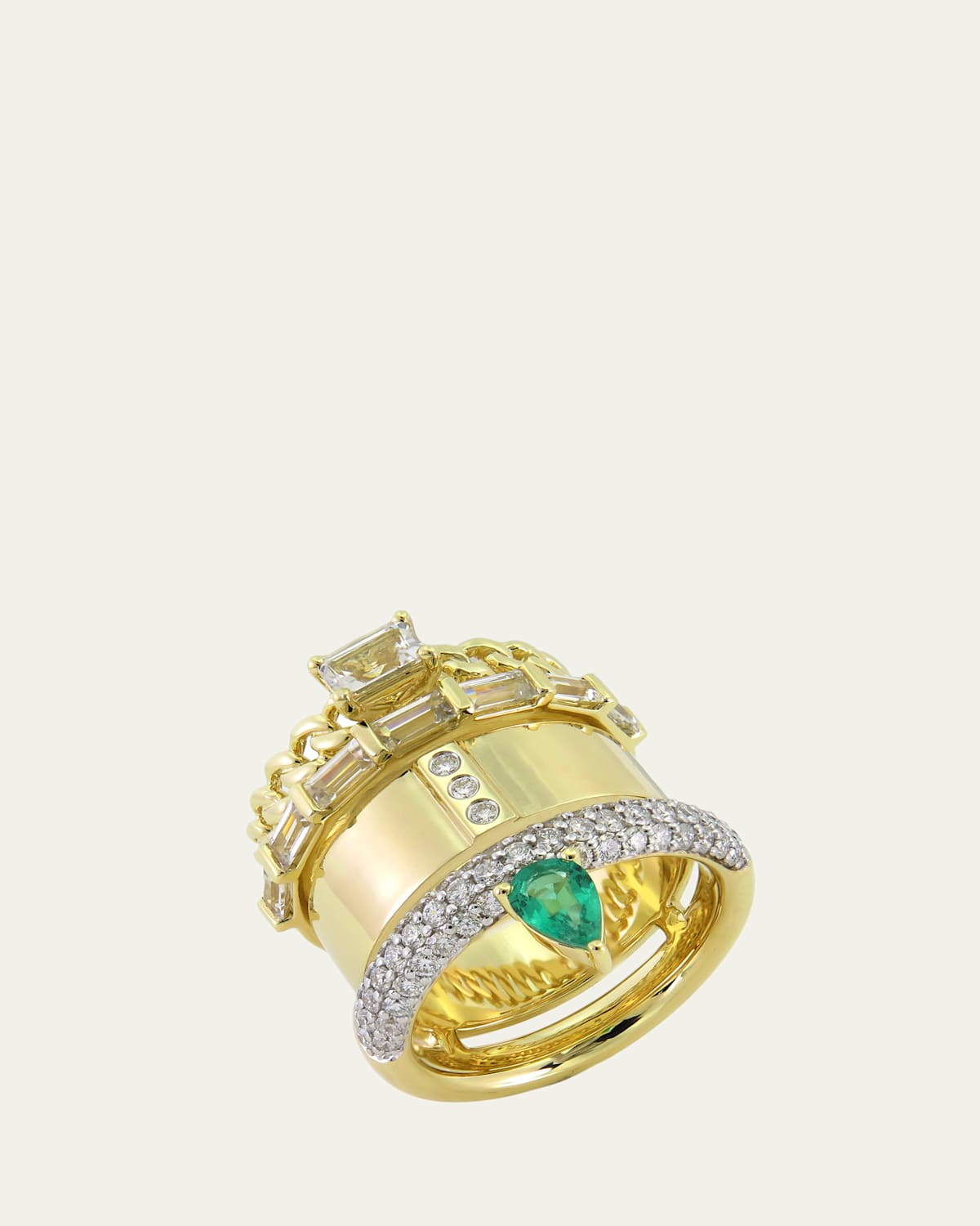 TYPE JEWELRY 14K Yellow Gold Type Stack Pave Emerald Ring