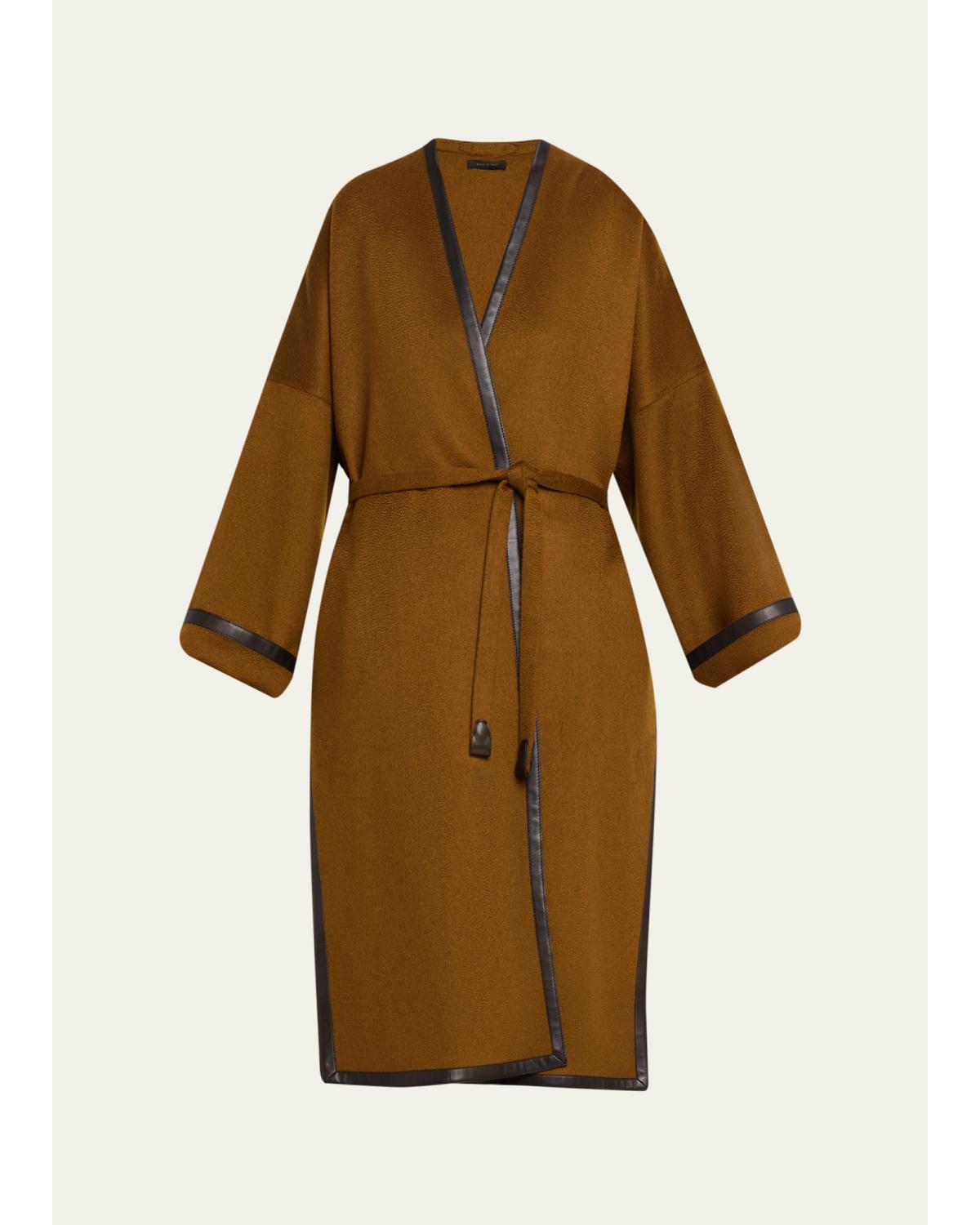 Leather-Trim Cashmere Oversized Wrap Coat