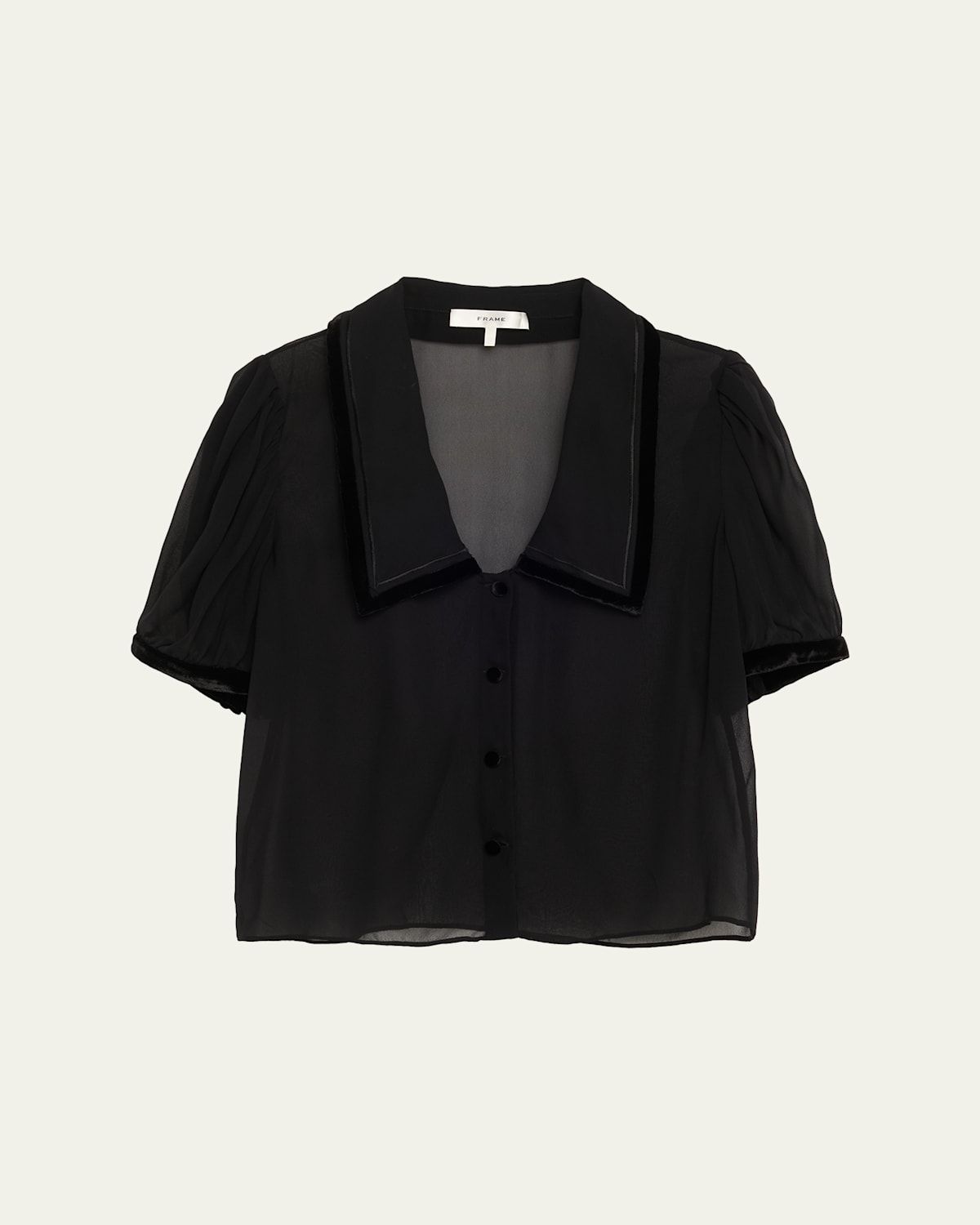 Frame Modern Velvet-trim Silk Blouse In Black