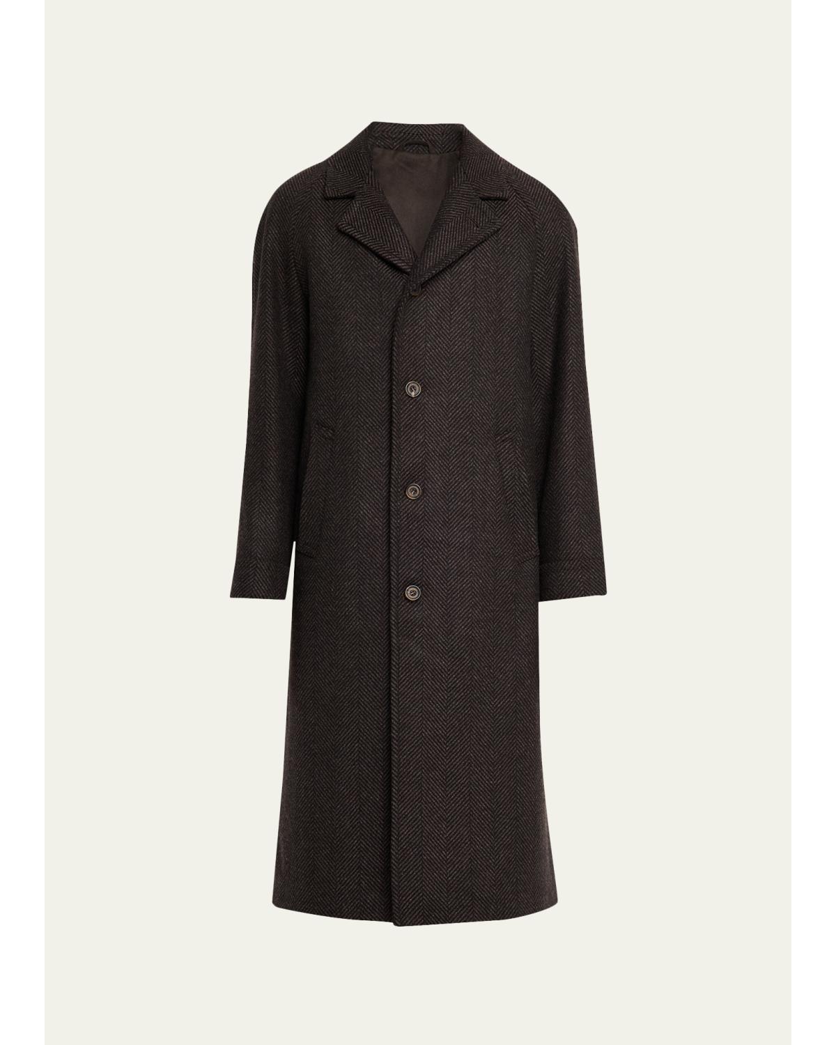 Men'S Herringbone Wool Overcoat