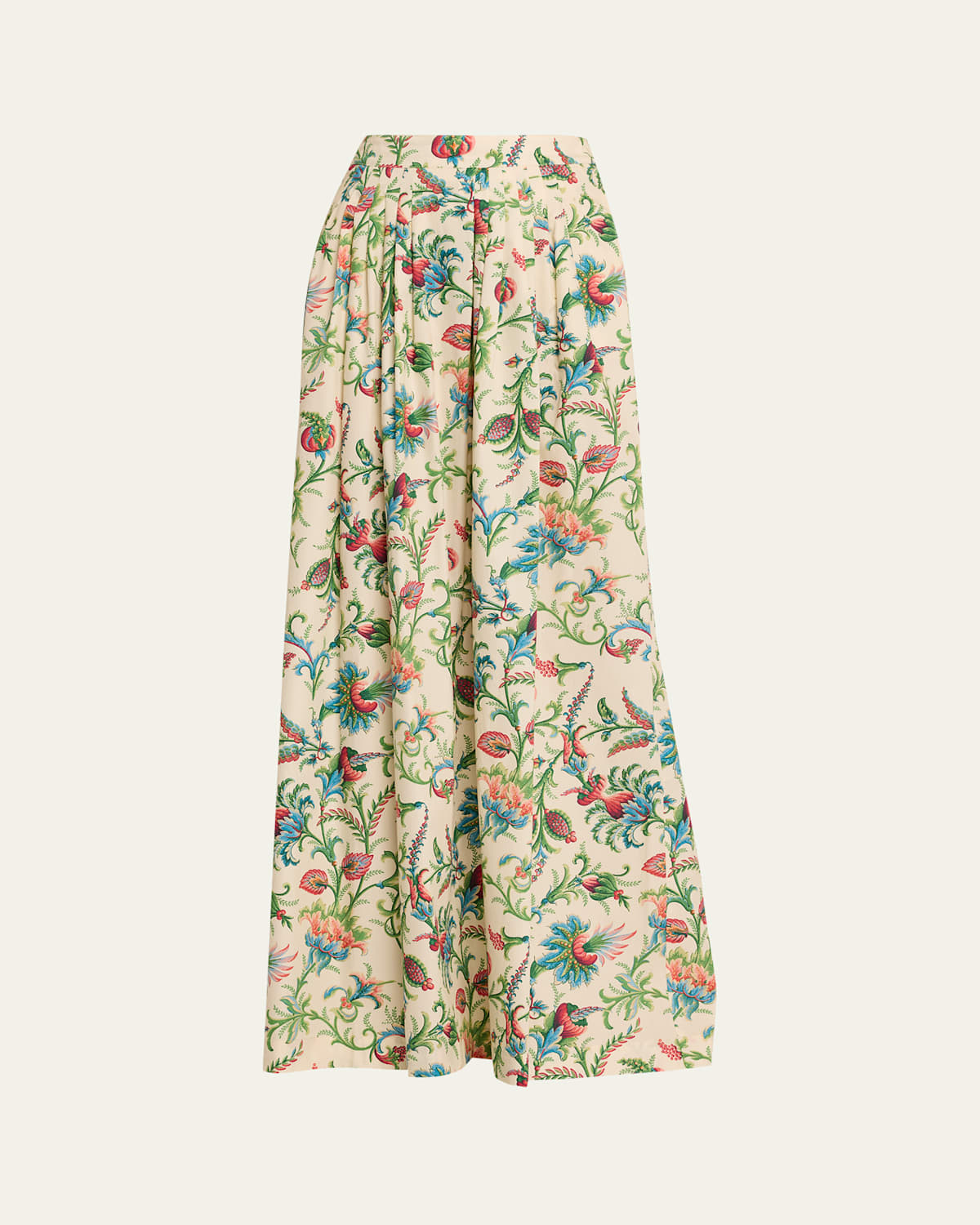 Pleated Floral Cotton Maxi Circle Skirt