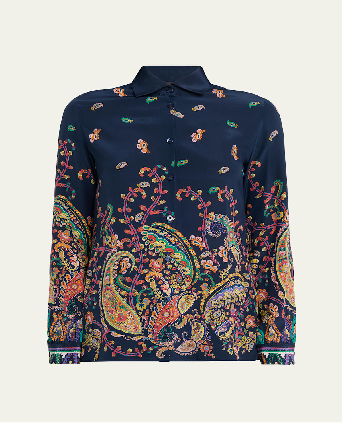 Etro Floral Paisley Silk Button-front Shirt In Blue