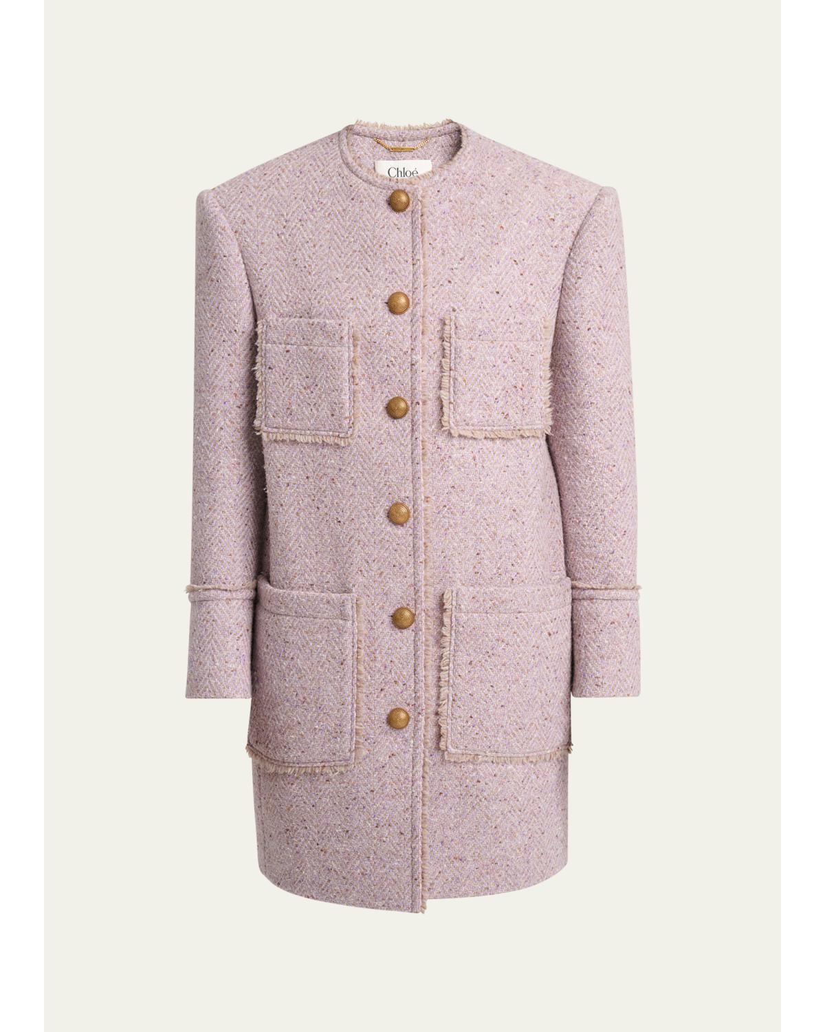 Tweed Chine Single-Breasted Oversized Jacket