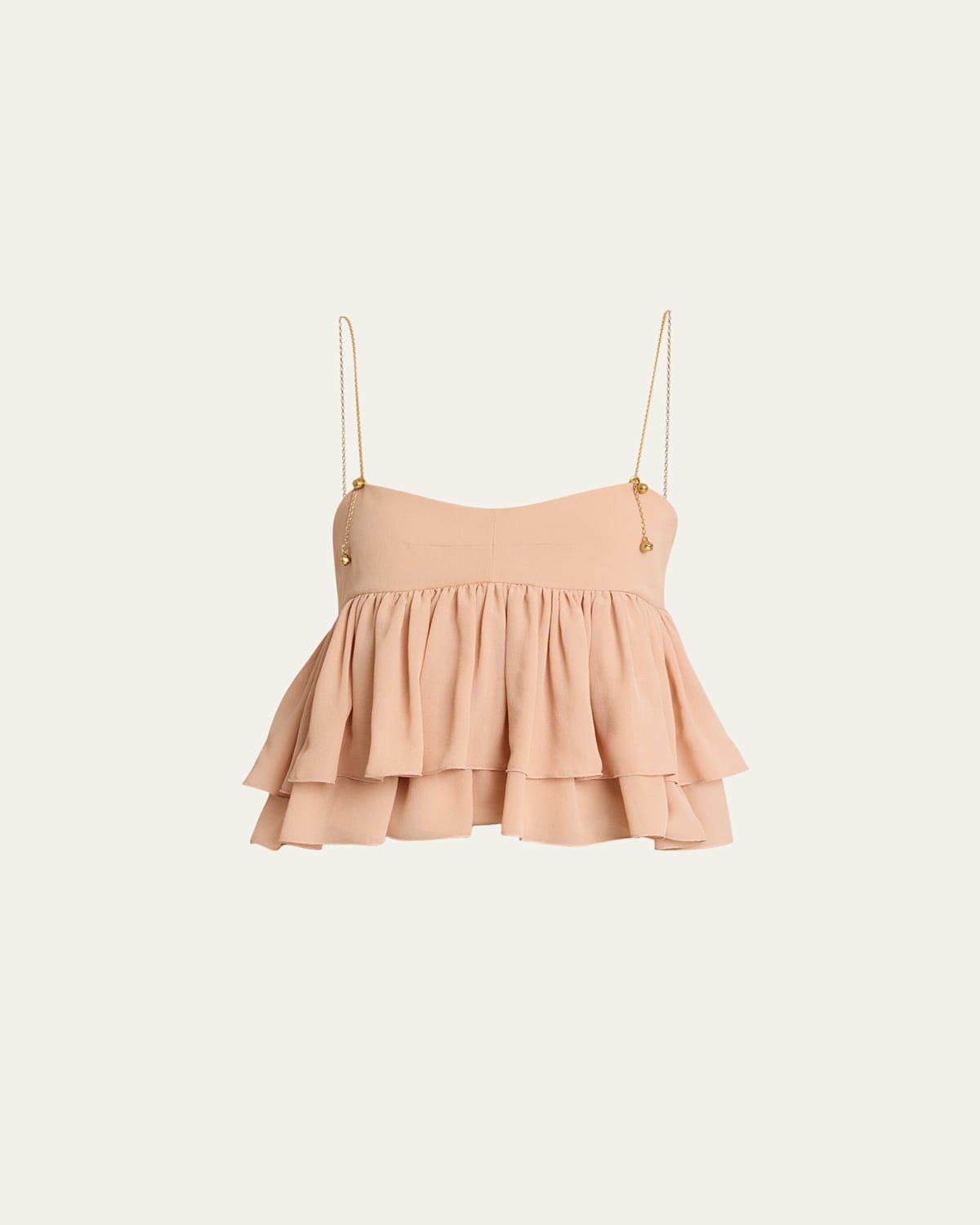 Chloé Tiered Ruffle Organic Silk Georgette Babydoll Top In Neutral