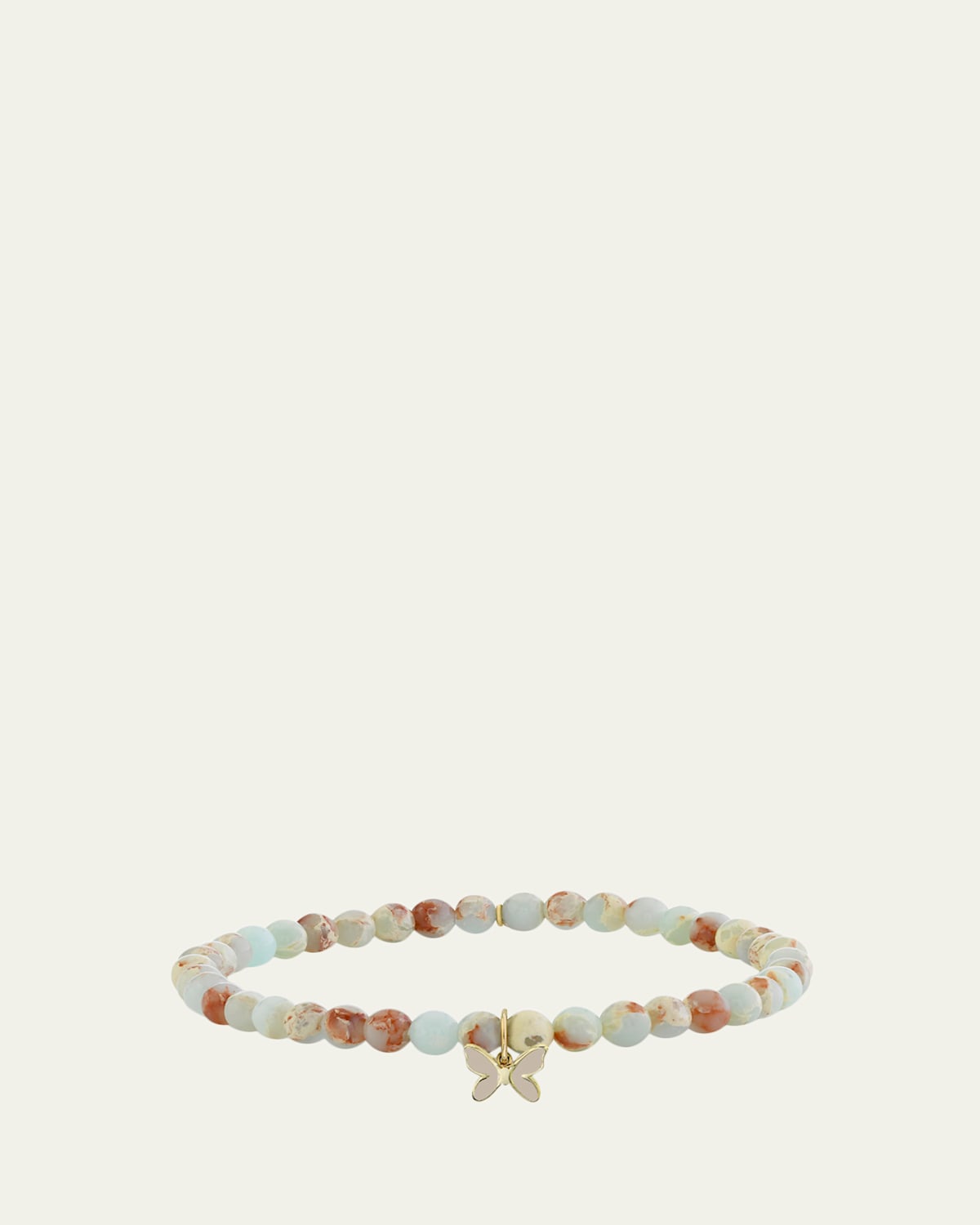 Sydney Evan 14K Gold Enamel Tiny Butterfly on Impression Jasper Bracelet
