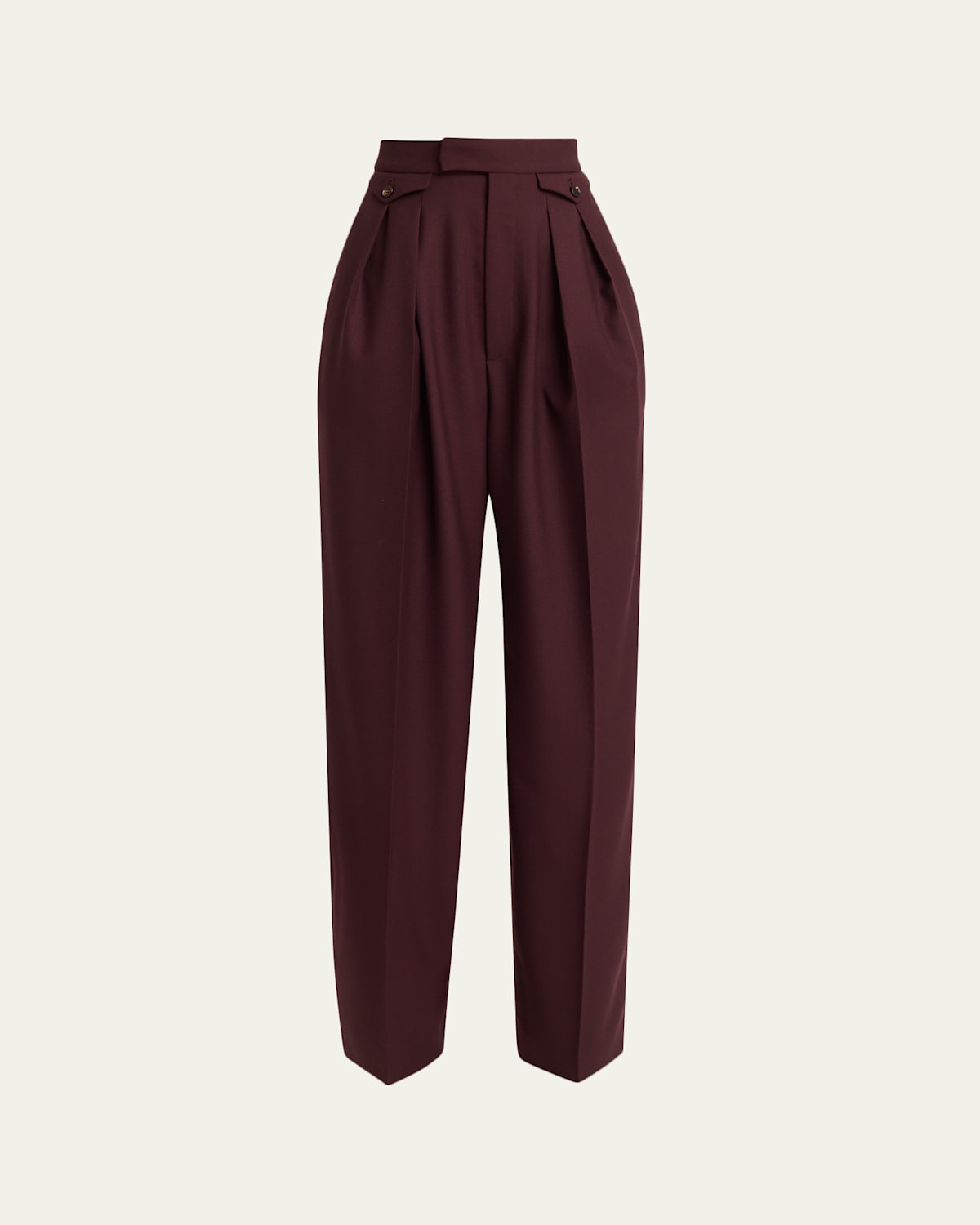 Chloé High-rise Pleated Wool Gabardine Wide-leg Pants In Burgundy