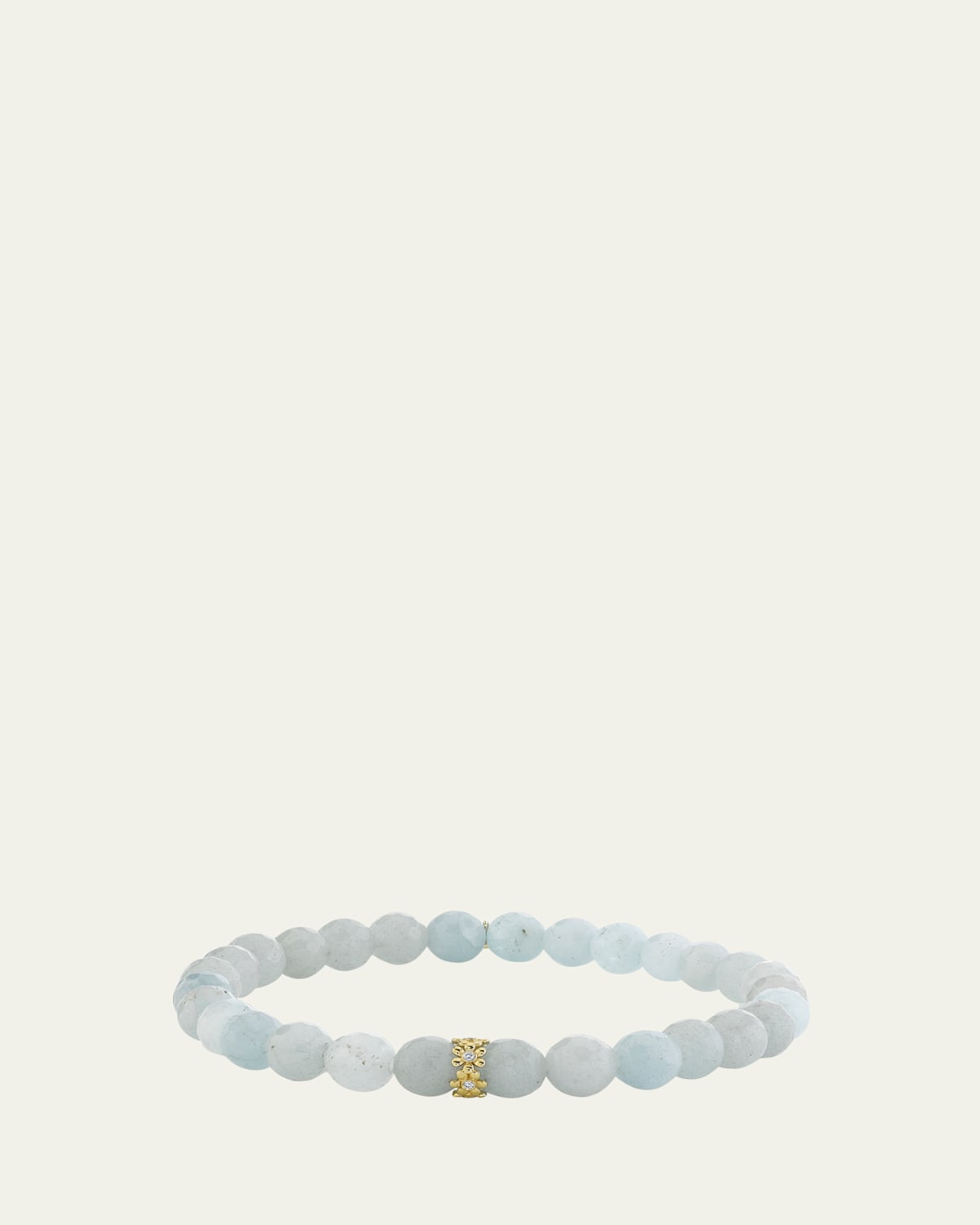 Sydney Evan 14K Gold Diamond 6mm Tiny Daisy Rondelle on Aquamarine Bracelet
