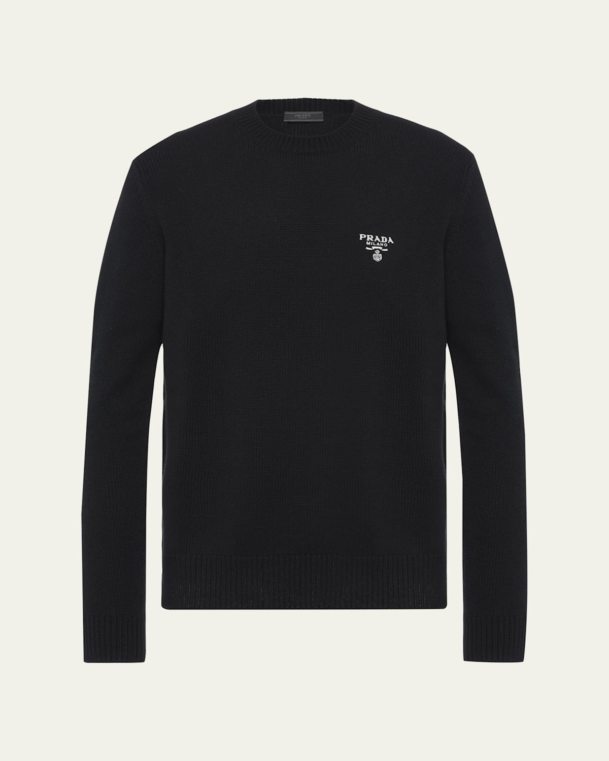 Prada Men's Cashmere Logo Crewneck Sweater In Black