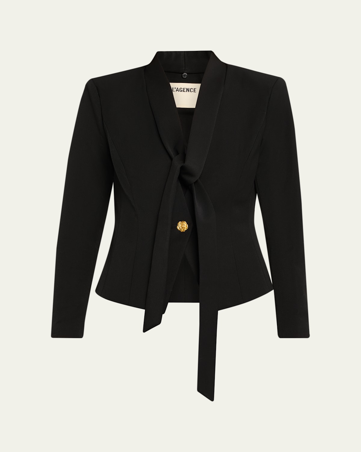 L'agence Romy Tie-neck Tailored Blazer In Black