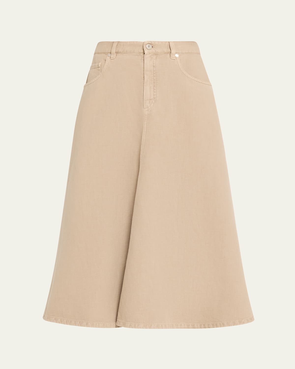 Brunello Cucinelli Denim Fit-&-flare Midi Skirt In Brown