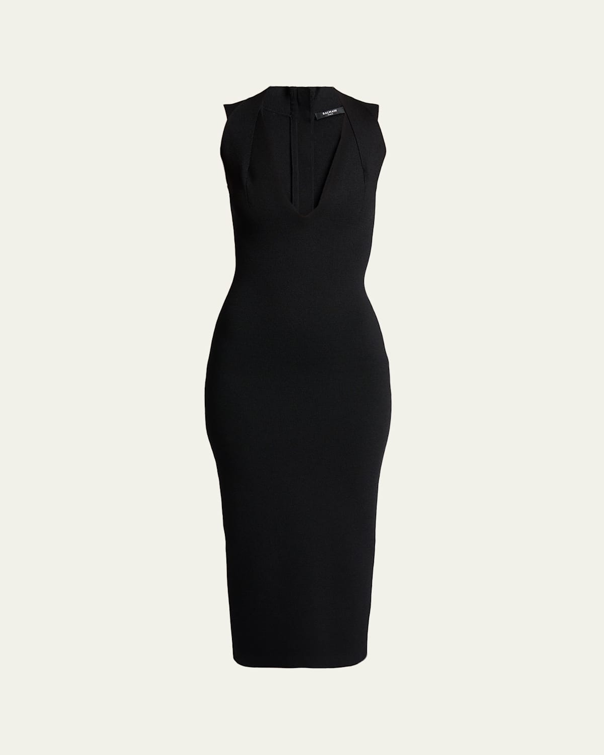 Balmain Plunging Crossover Strap Knit Midi Dress In Black