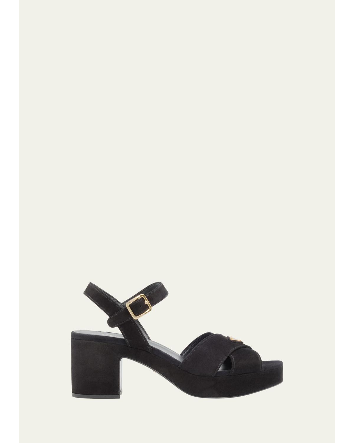 Triangle Suede Platform Sandals