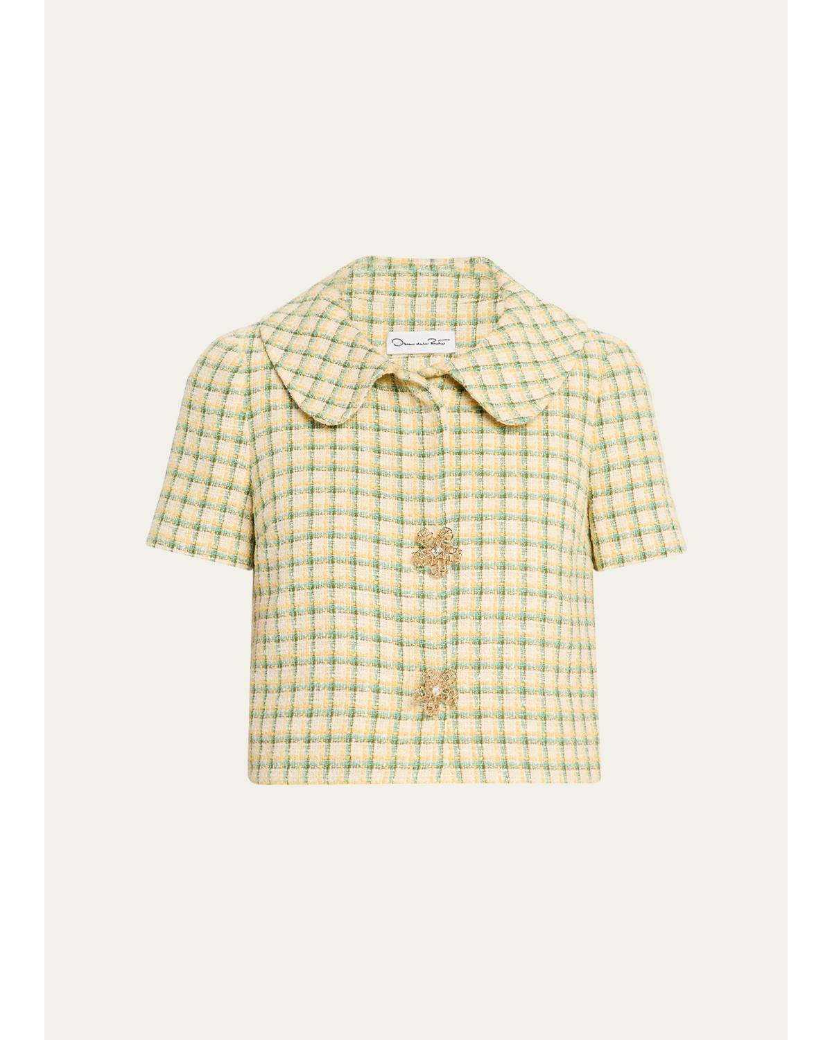 Short-Sleeve Check Tweed Jacket