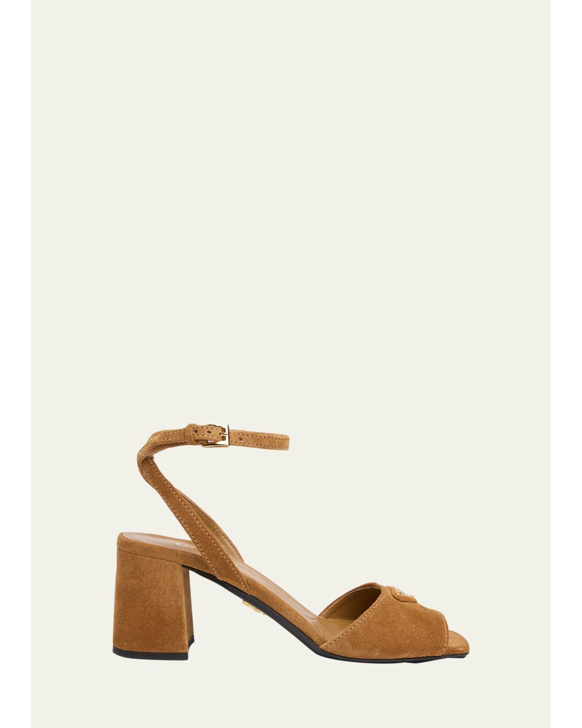 65Mm Triangle Logo Suede Block-Heel Sandals
