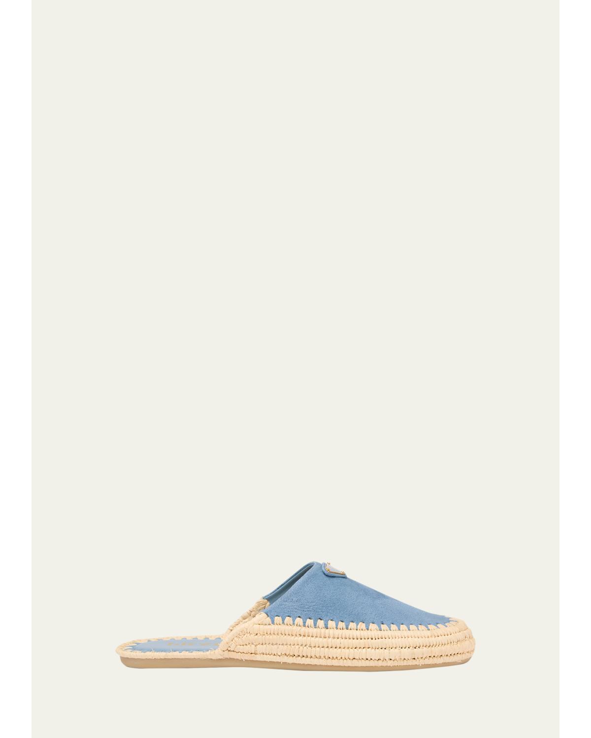 Triangle Logo Suede Espadrille Mules