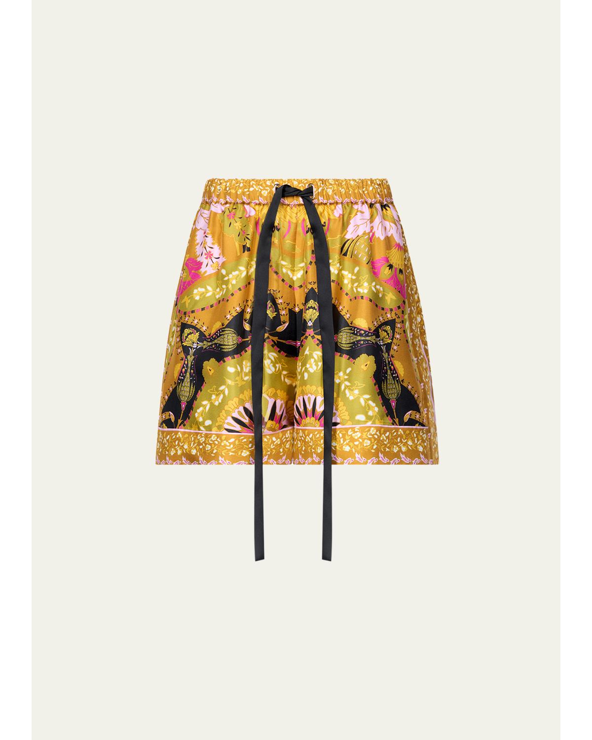 Delfine Floral-Print Silk Shorts