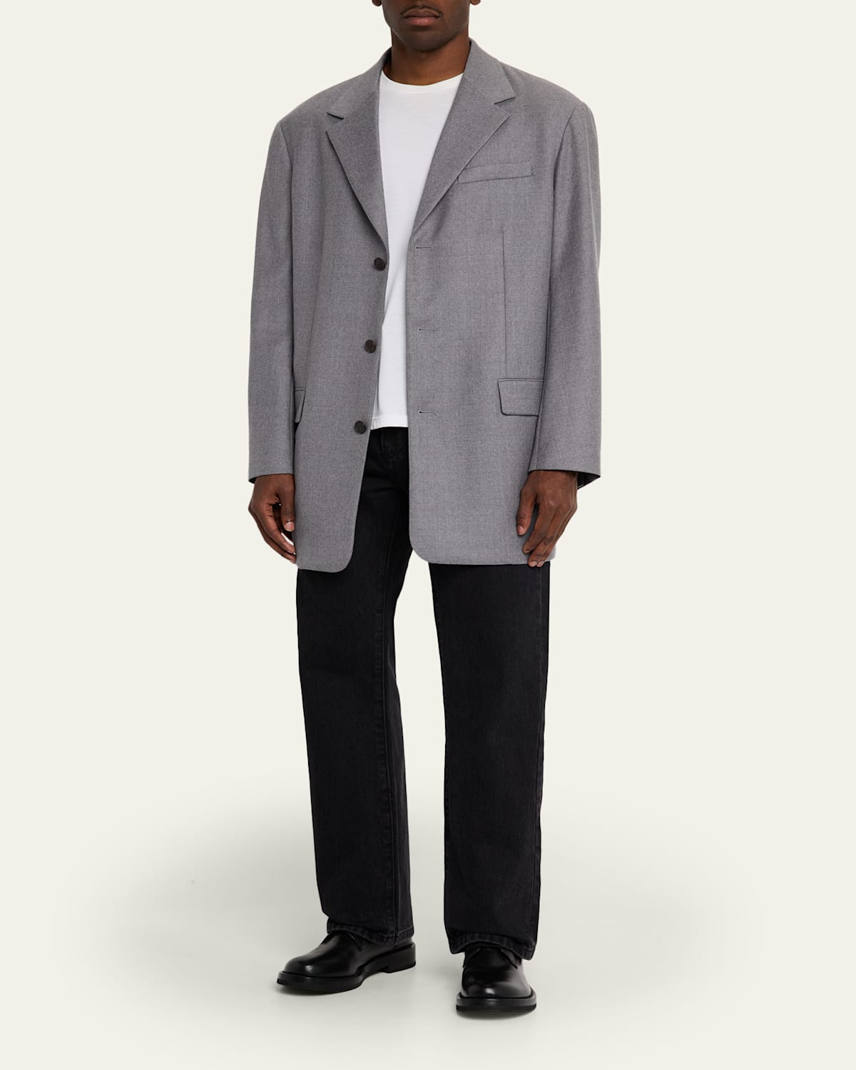 Men'S Black Denim Straight-Leg Five-Pocket Pants